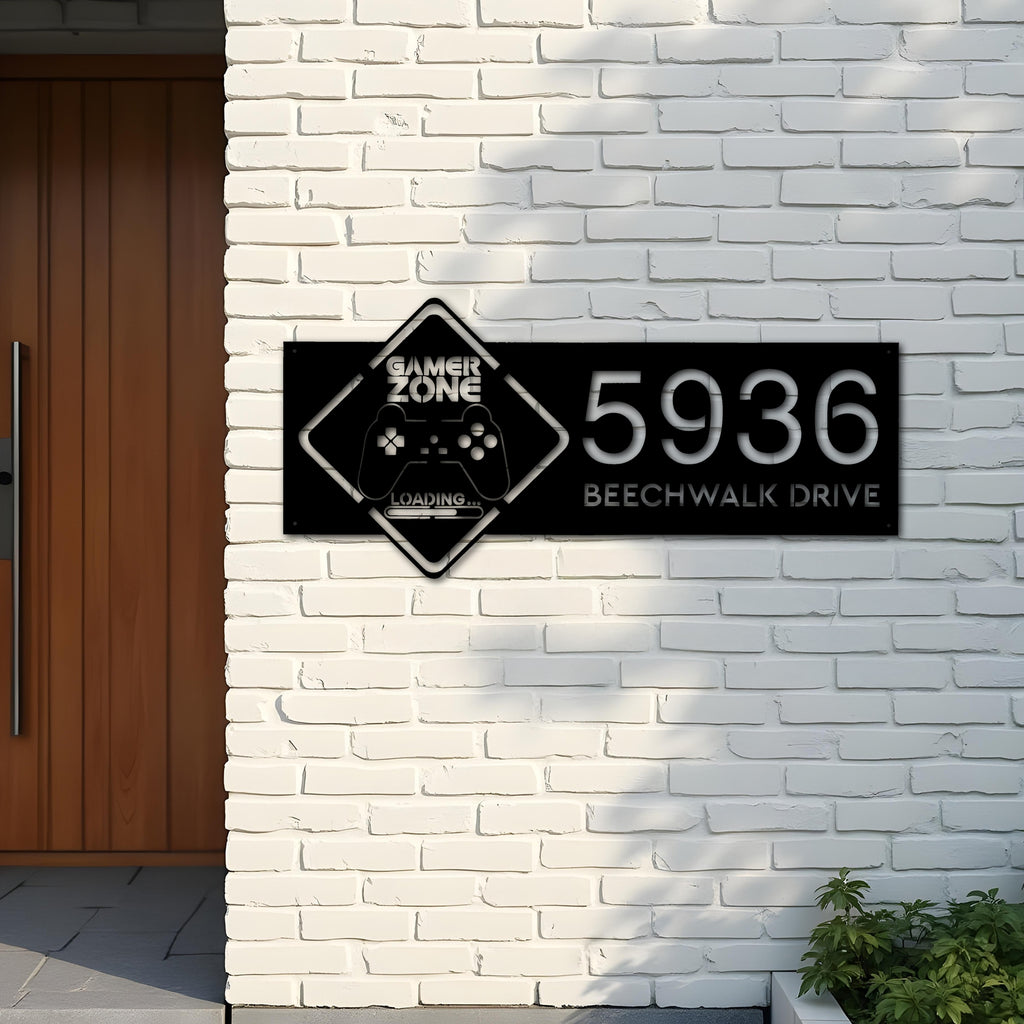 Custom Metal Gamer Zone Metal Address Sign, House number, Outdoor Number Signage, Yard Sign Address Plate