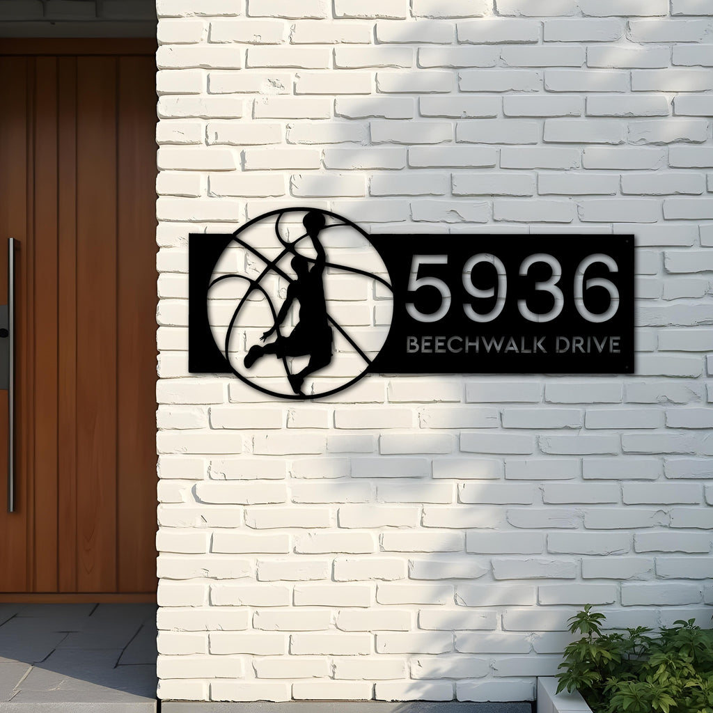 Custom Metal Basketball player Metal Address Sign, House number, Outdoor Number Signage, Yard Sign Address Plate