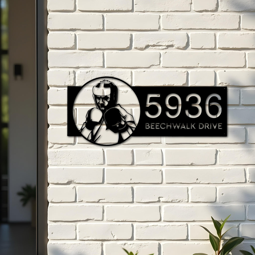 Custom Metal Boxing fighter boxer Metal Address Sign, House number, Outdoor Number Signage, Yard Sign Address Plate001