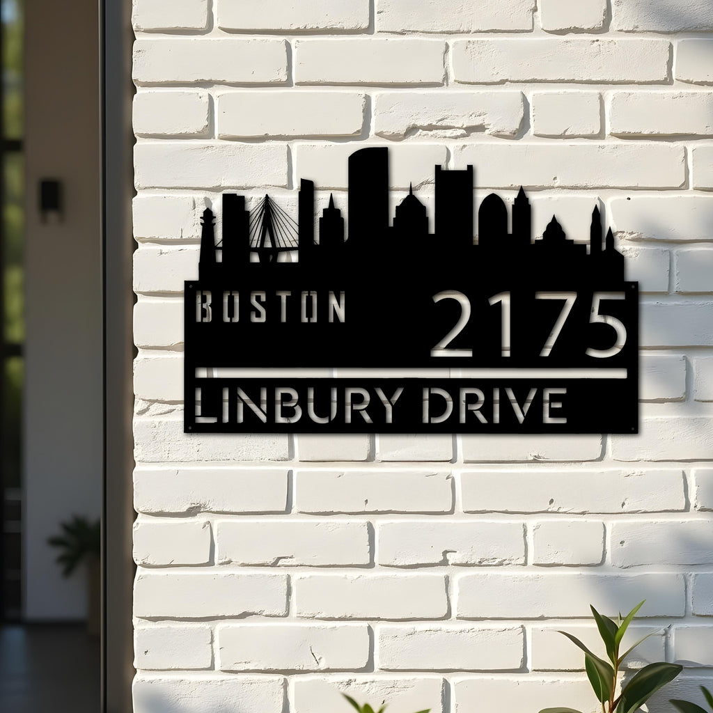 Custom Metal Boston city skyline Metal Address Sign Hanging Address Plaque house number Yard Outdoor Sign