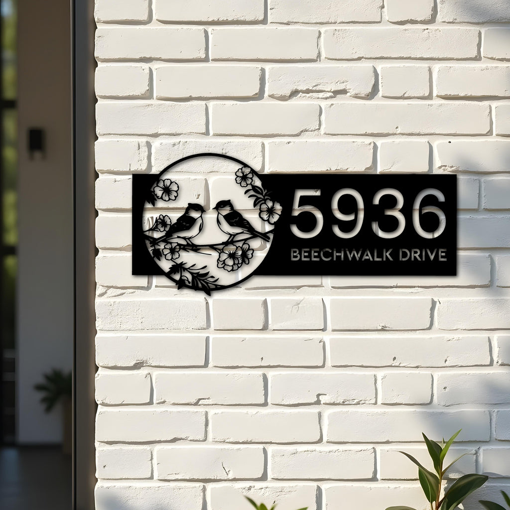 Custom Metal Bird couple Metal Address Sign, House number, Outdoor Number Signage, Yard Sign Address Plate001
