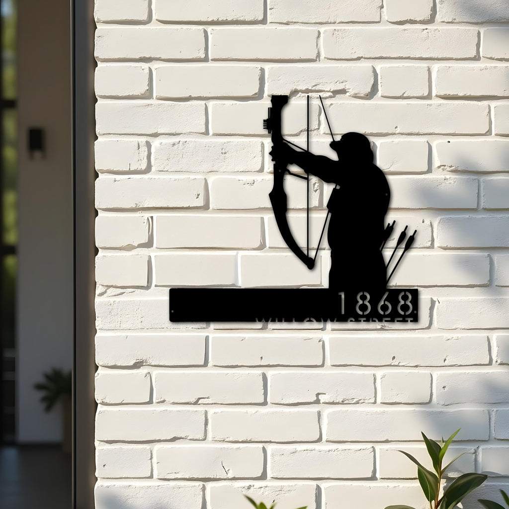 Custom Metal Bow hunting Bowhunter Archer Metal Address Sign Custom Hanging Address Plaque Yard Sign Outdoor Sign