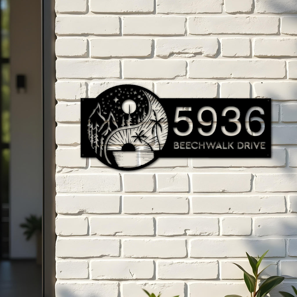Custom Metal Yin Yang sun and moon Address Sign House number Hanging Address Plaque Yard Sign Outdoor Sign