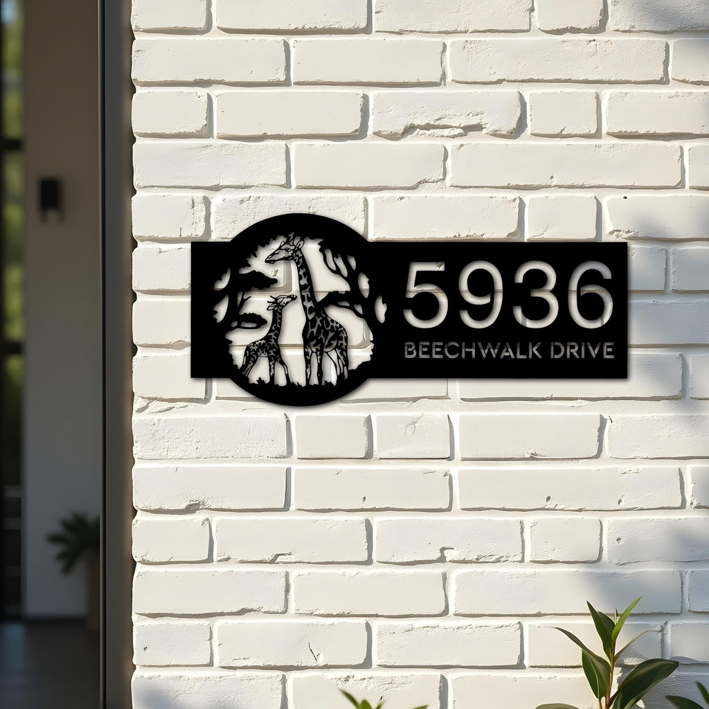 Custom Metal Giraffe Wild animal wildlife Metal Address Sign, House number, Outdoor Number Signage, Yard Sign Address Plate