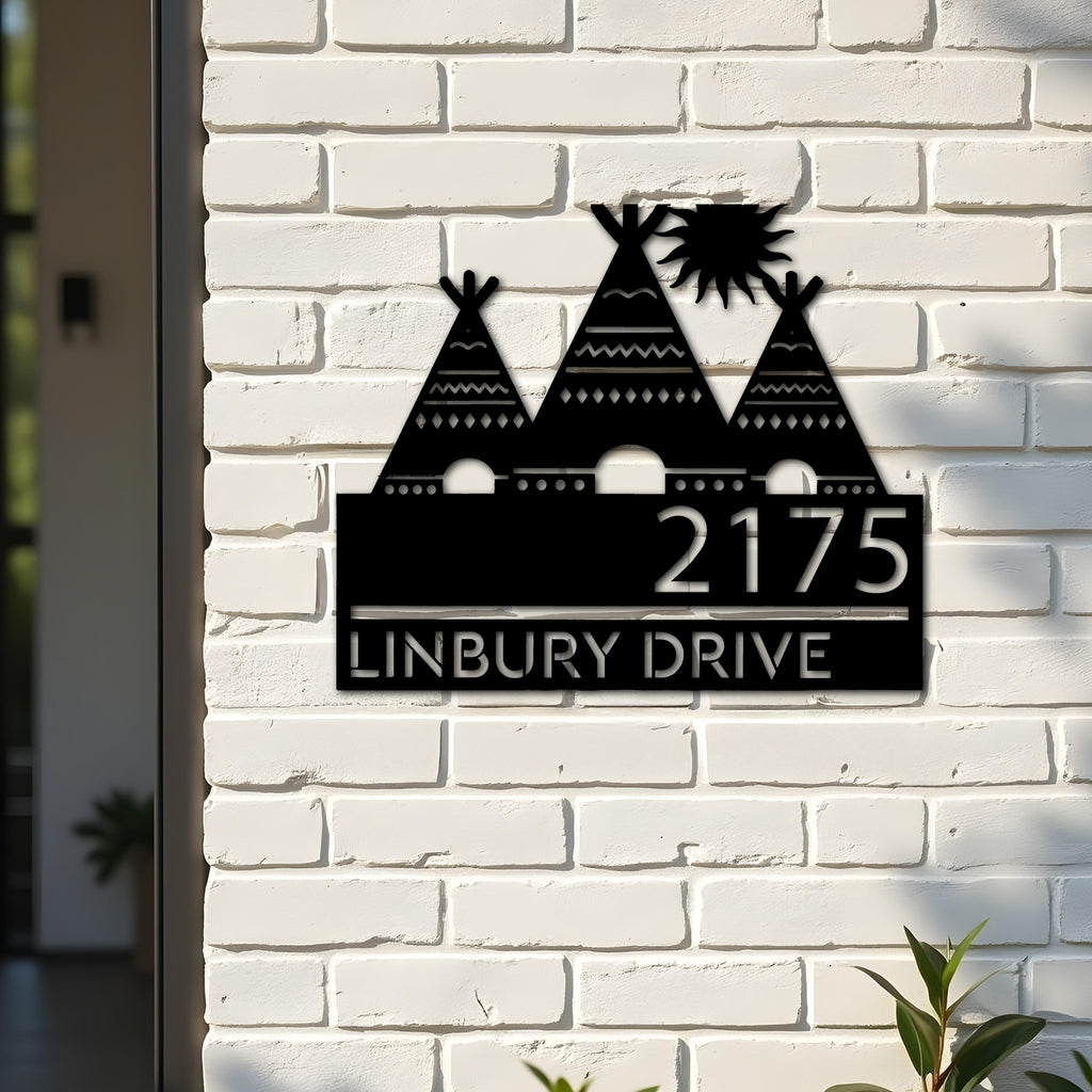 Custom Metal Native american teepee Metal Address Sign, House number, Outdoor Number Signage, Yard Sign Address Plate