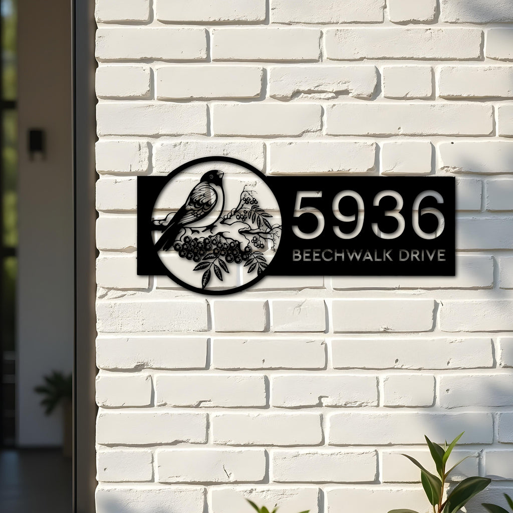 Custom Metal Bullfinch bird Metal Address Sign, House number, Outdoor Number Signage, Yard Sign Address Plate