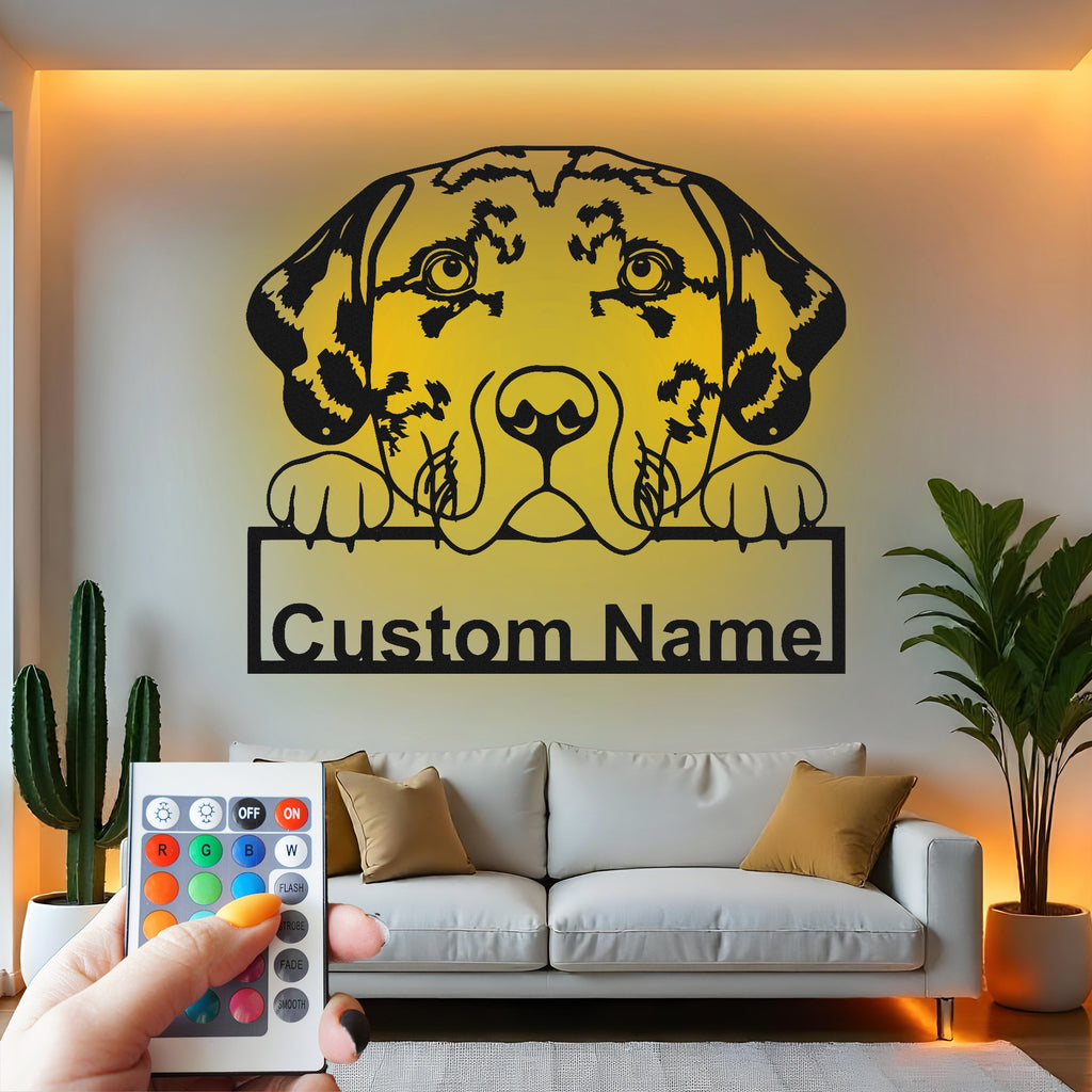 Custom Dog Metal Wall Art With Led Light , Personalized Puppy Name Decor, Pet Lover Gift, Dog Mom Wall Hanging