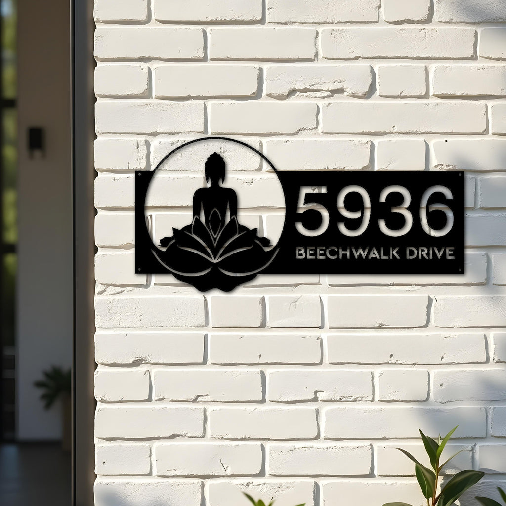 Custom Metal Zen Lotus Buddha Metal Address Sign, House number, Outdoor Number Signage, Yard Sign Address Plate