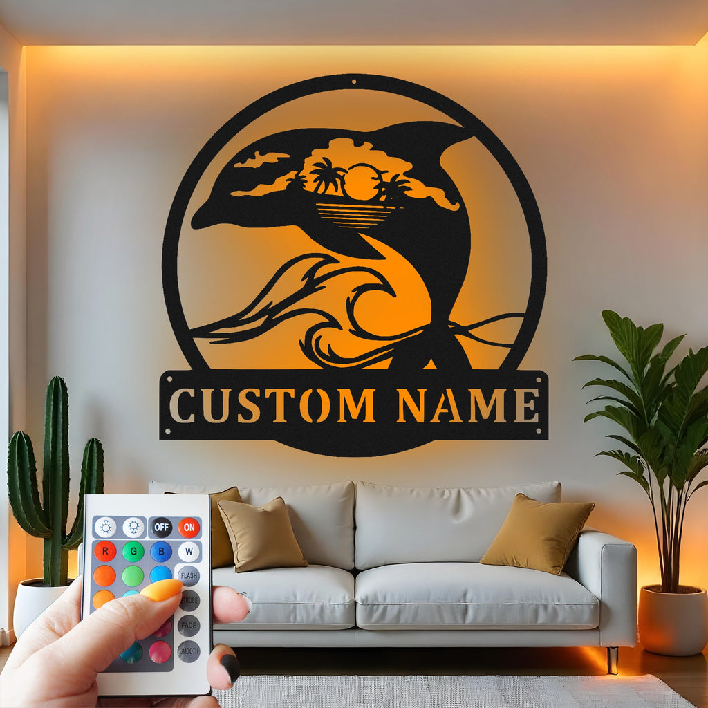 Custom Dolphin Metal Wall Art With Led Light , Tropical Beach Ocean Decor, Personalized Gift for Beach Lovers