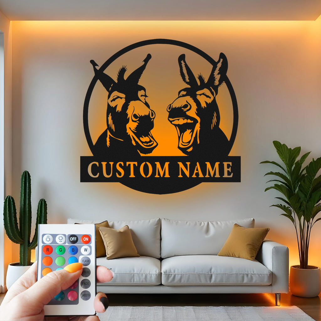 Custom Donkey Metal Wall Art With Led Light , Funny Farm Animal Decor, Personalized Barn Sign, Rustic Country Home Gift Idea