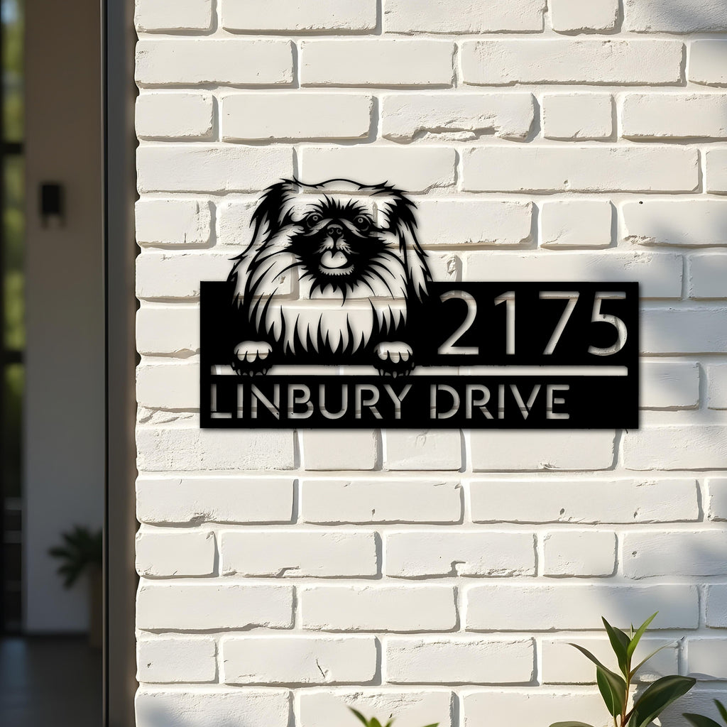 Custom Metal Pekingese dog Puppy Metal Address Sign House number Hanging Address Plaque Yard Sign Outdoor decor