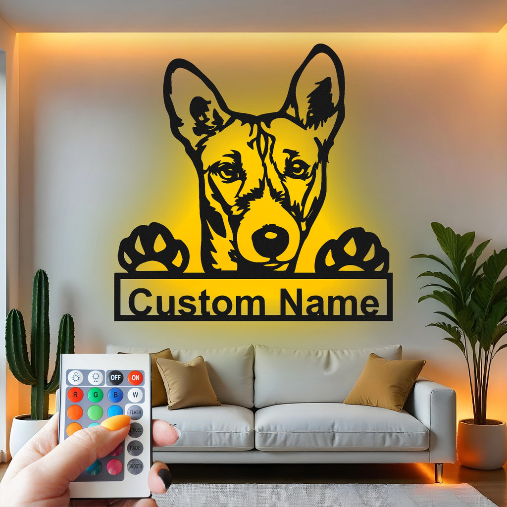 Custom Dog Metal Wall Art With Led Light , Personalized Puppy Pet Decor, Dog Lover Gift for Dog Mom, Home Entryway Decor