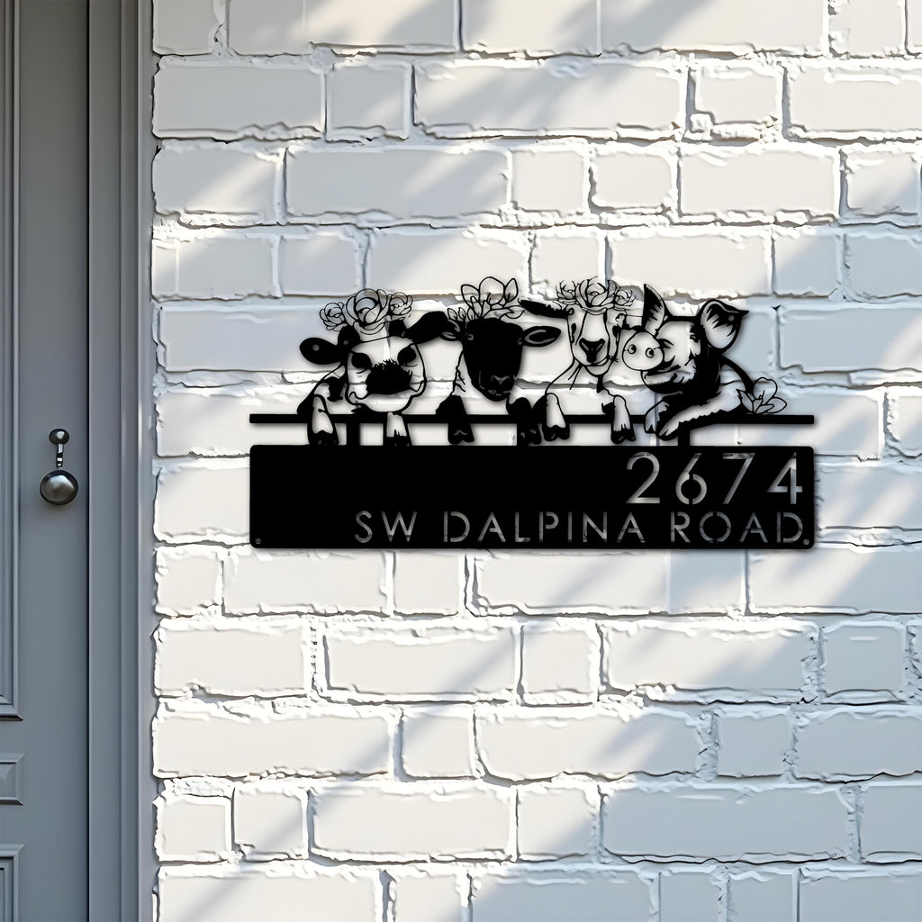 Custom Metal Goat Cow sheep pig farmhouse farm animals Metal Address Sign, House number, Outdoor Number Signage, Yard Sign Address Plate
