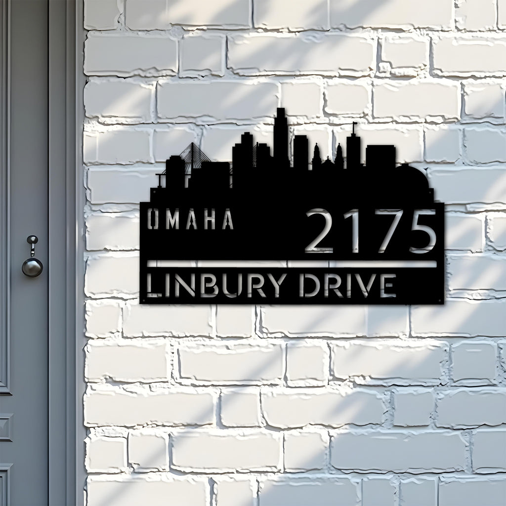 Custom Metal Omaha city skyline Metal Address Sign Hanging Address Plaque house number Yard Outdoor Sign