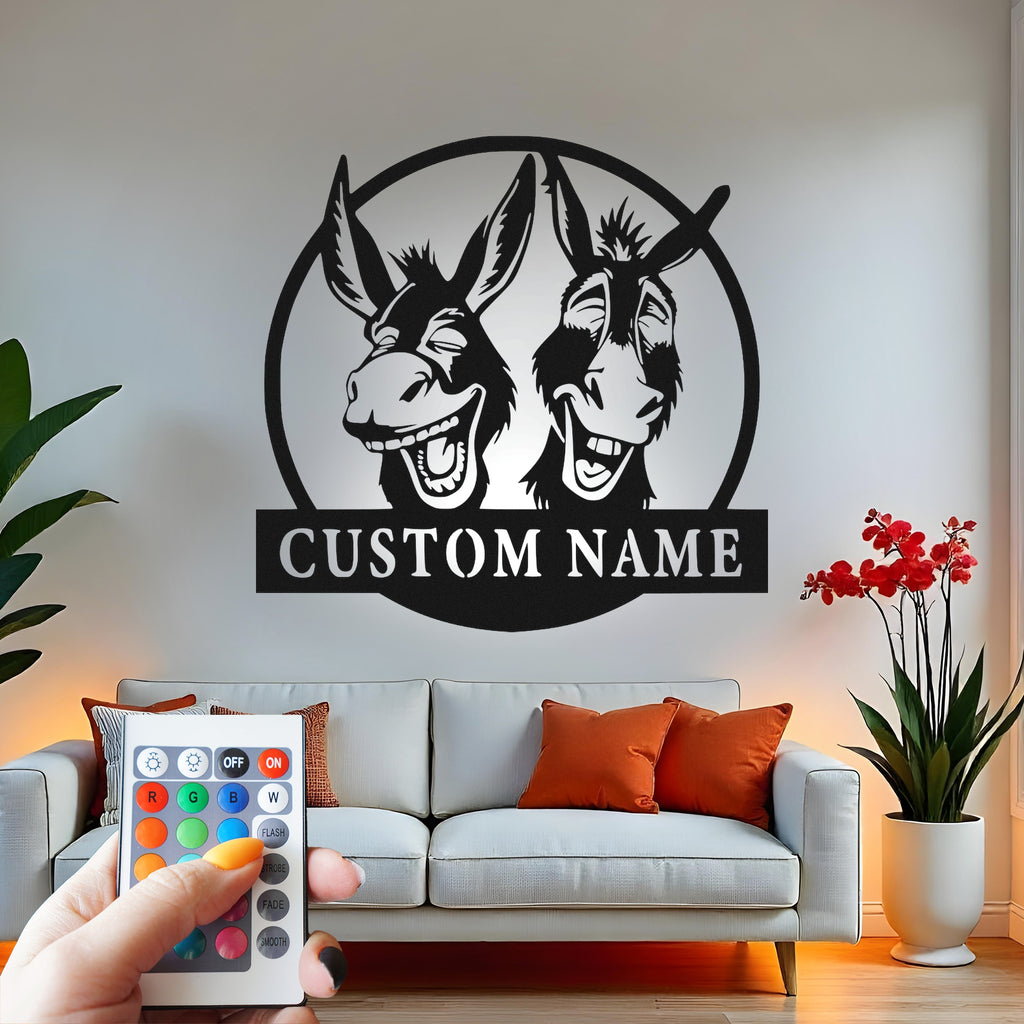 Custom Donkey Metal Wall Art With Led Light , Funny Farm Animal Decor, Personalized Ranch Sign, Rustic Barn Decor Gift for Farmer