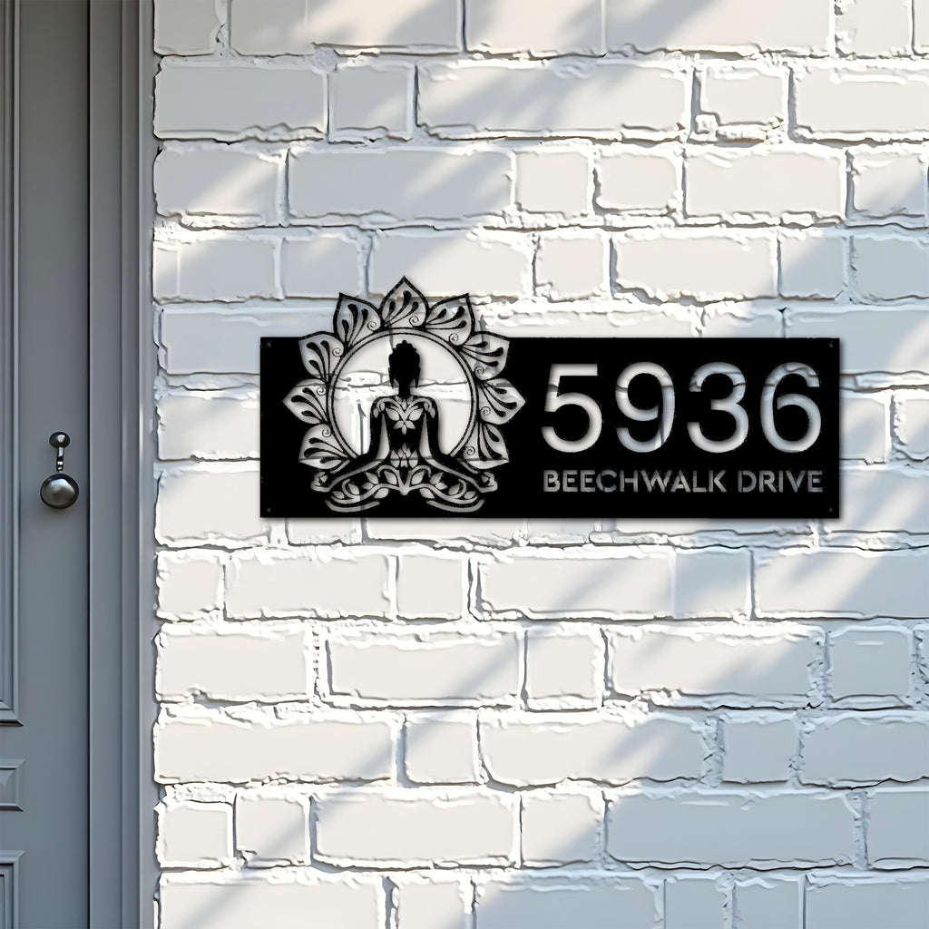 Custom Metal Yoga mandala meditation Metal Address Sign, House number, Outdoor Number Signage, Yard Sign Address Plate