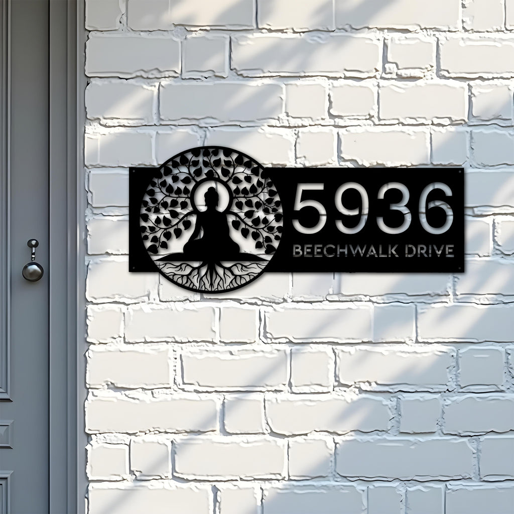Custom Metal Buddha tree of life Metal Address Sign, House number, Outdoor Number Signage, Yard Sign Address Plate