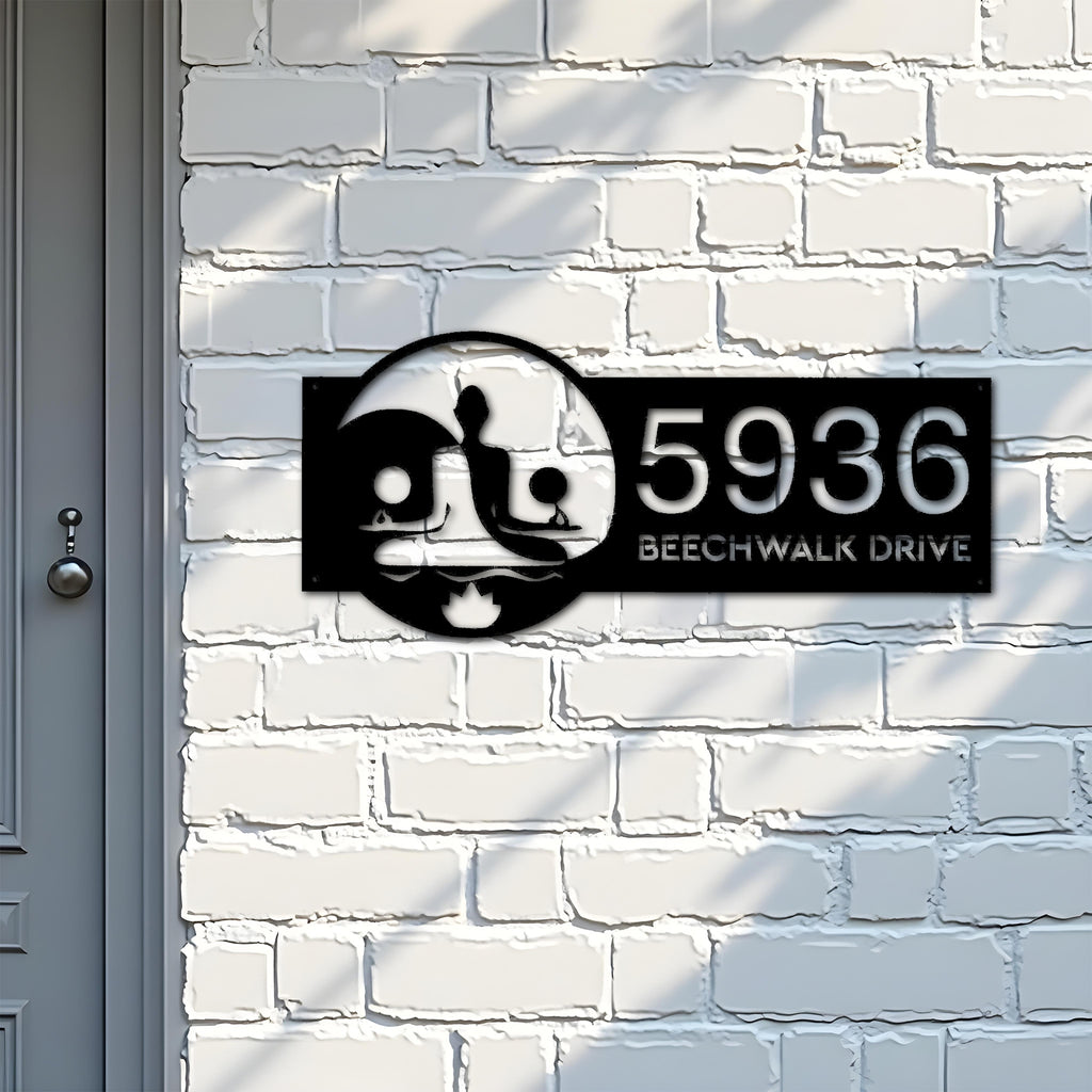 Custom Metal Yin Yang Yoga Namaste Metal Address Sign, House number, Outdoor Number Signage, Yard Sign Address Plate