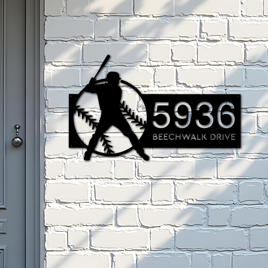 Custom Metal Baseball player Sport Metal Address Sign, House number, Outdoor Number Signage, Yard Sign Address Plate002