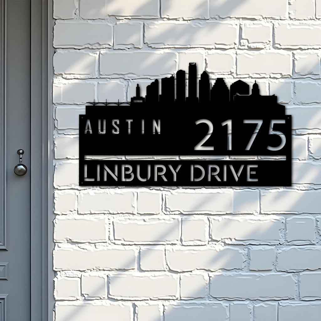 Custom Metal Austin city skyline Metal Address Sign Hanging Address Plaque house number Yard Outdoor Sign
