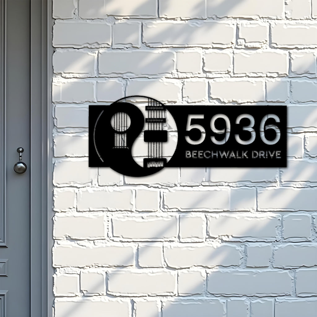 Custom Metal Yin Yang Guitar guitarist player Metal Address Sign, House number, Outdoor Number Signage, Yard Sign Address Plate