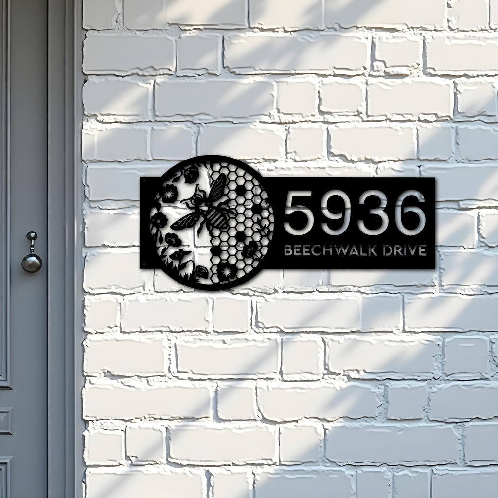 Custom Metal Beehive flowers honeycomb Metal Address Sign Custom House Number Hanging Address Plaque Yard Sign Outdoor Sign