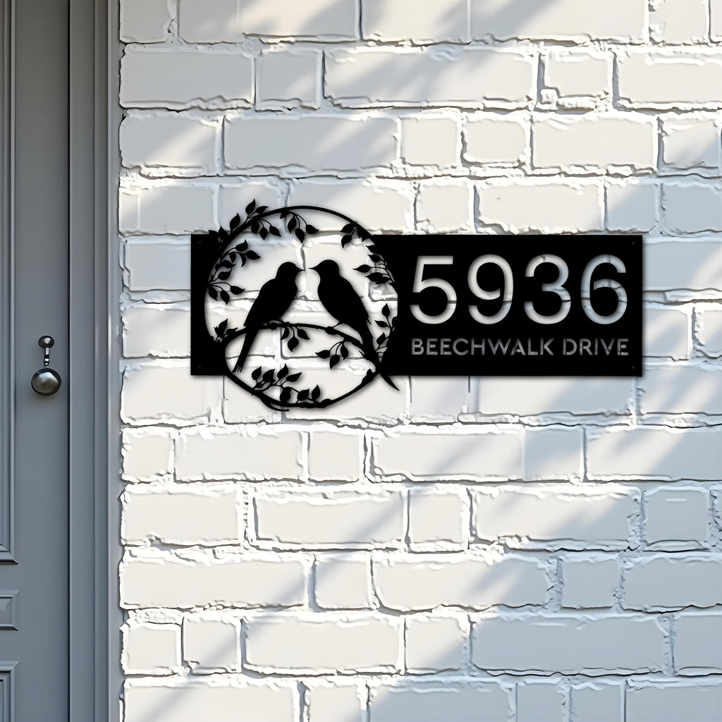 Custom Metal Bird couple Metal Address Sign, House number, Outdoor Number Signage, Yard Sign Address Plate002