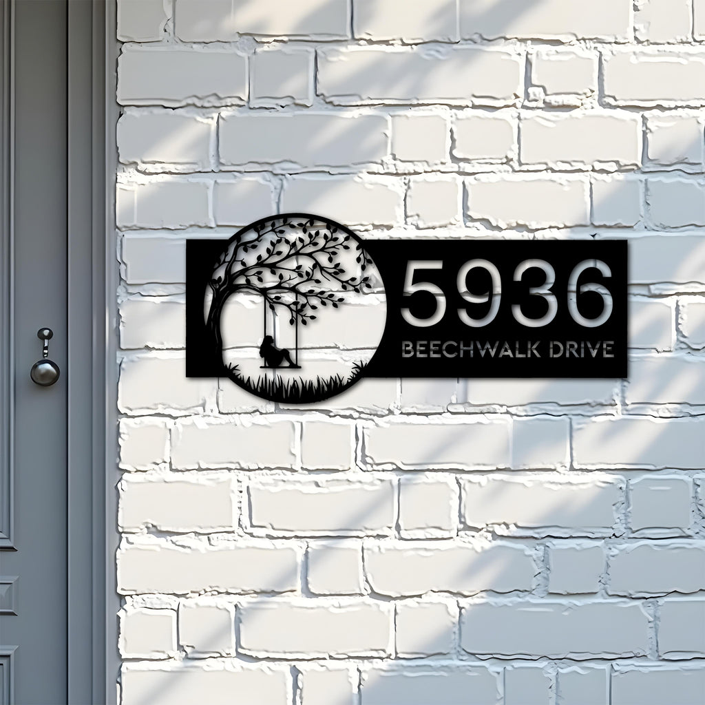 Custom Metal Girl on Swing Metal Address Sign, House number, Outdoor Number Signage, Yard Sign Address Plate