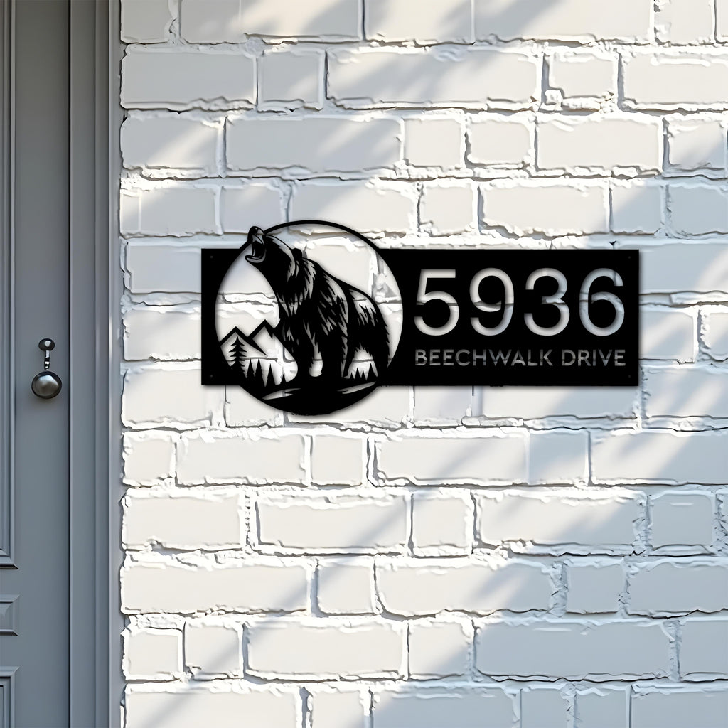 Custom Metal Grizzly bear Metal Address Sign, House number, Outdoor Number Signage, Yard Sign Address Plate002