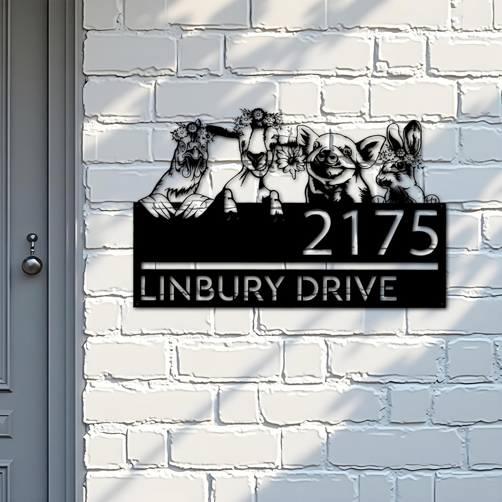 Custom Metal Goat pig chicken rabbit farm animals ranch Metal Address Sign, House number, Outdoor Number Signage, Yard Sign Address Plate