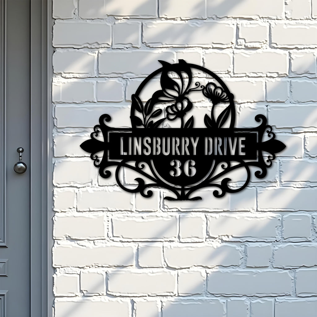 Custom Metal Butterfly flowers Metal Address Sign, House number, Outdoor Number Signage, Yard Sign Address Plate001