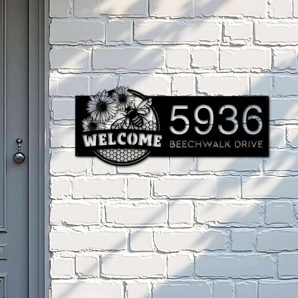Custom Metal Bee hive honeycomb farmhouse Farm Ranch Metal Address Sign, House number, Outdoor Number Signage, Yard Sign Address Plate