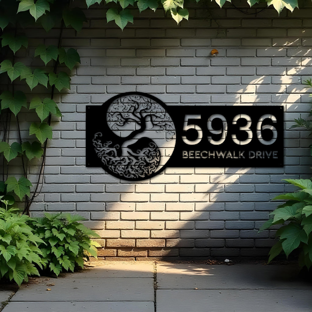 Custom Metal Yin Yang tree of life Address Sign House number Hanging Address Plaque Yard Sign Outdoor Sign