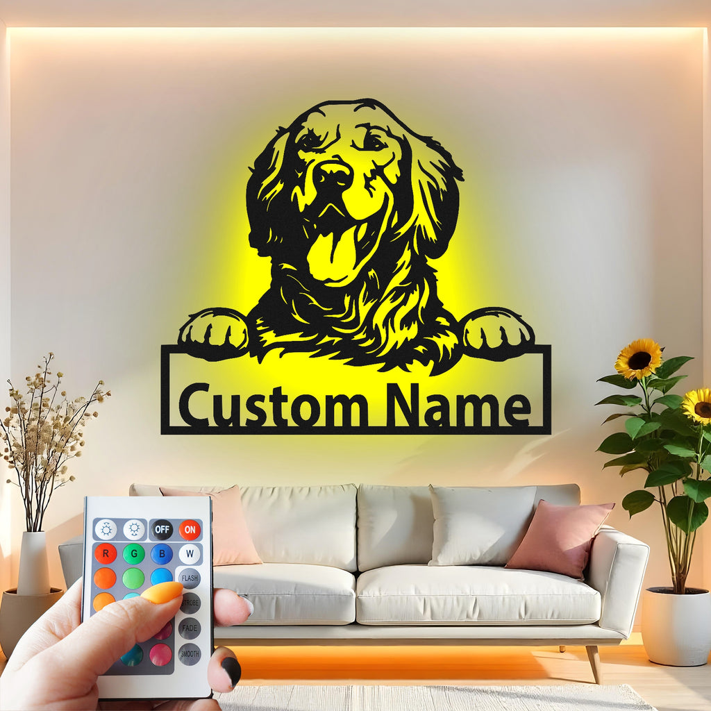 Custom Dog Metal Wall Art With Led Light , Personalized Puppy Decor, Pet Lover Gift, Dog Mom Wall Decor for Home