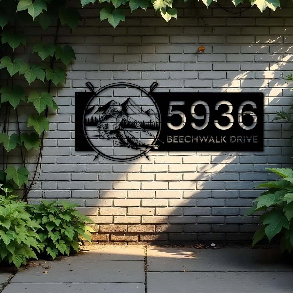 Custom Metal Skiing Ski winter sport Metal Address Sign, House number, Outdoor Number Signage, Yard Sign Address Plate