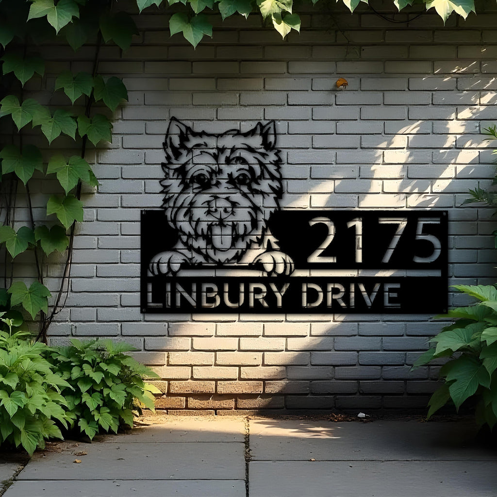 Benutzerdefiniertes Metall-Westie-Hund-Süßer Welpe-Metall-Adressschild-Hausnummer-Hängeadressenschild-Hofschild-Outdoor-Dekor