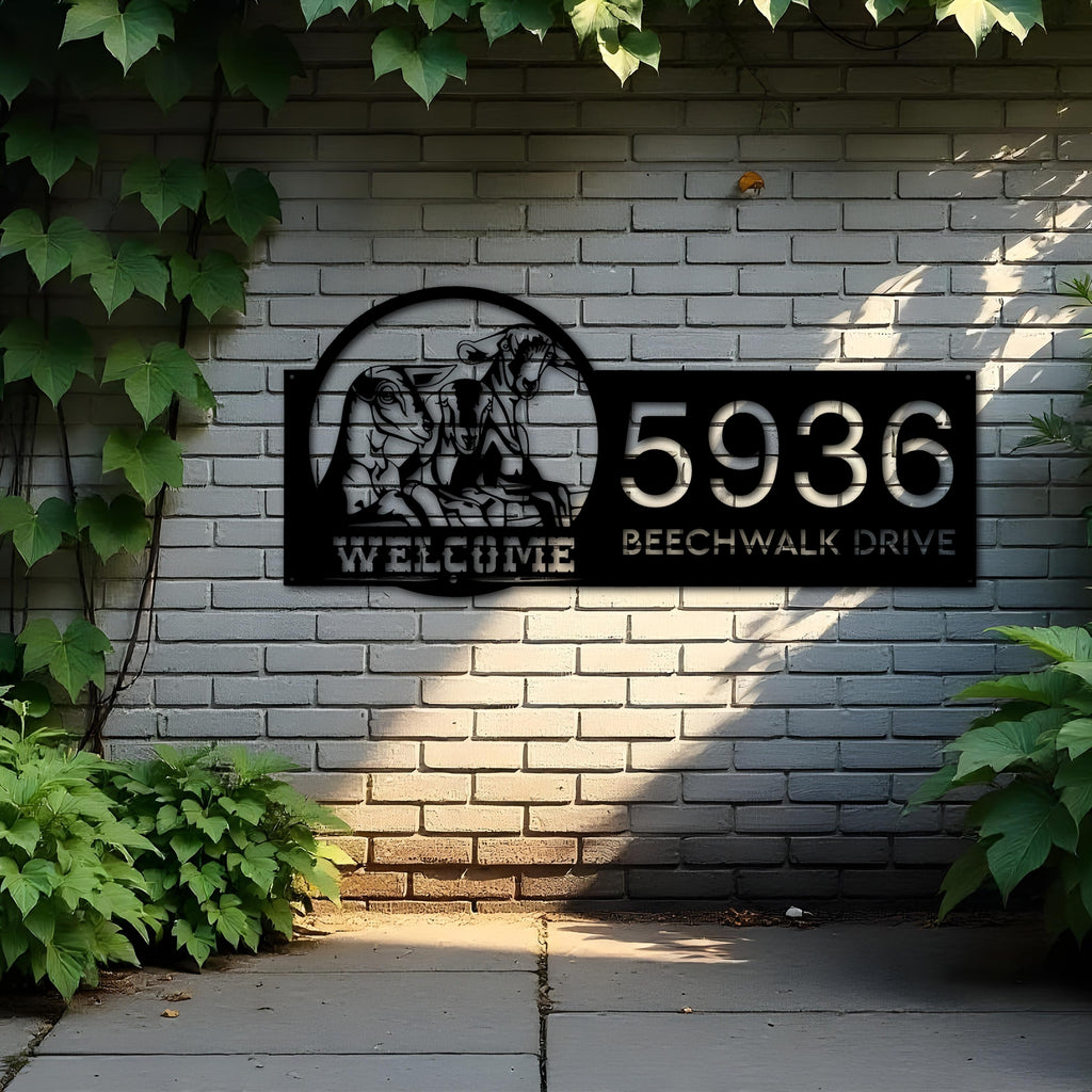 Custom Metal Goat Farmhouse ranch farm animal welcome Metal Address Sign, House number, Outdoor Number Signage, Yard Sign Address Plate