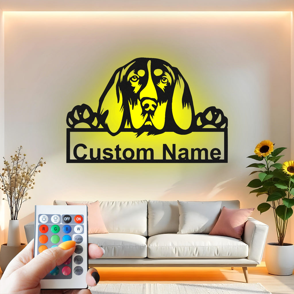 Custom Dog Metal Wall Art With Led Light , Personalized Puppy Pet Decor, Dog Lover Gift Idea for Home, Living Room Decor
