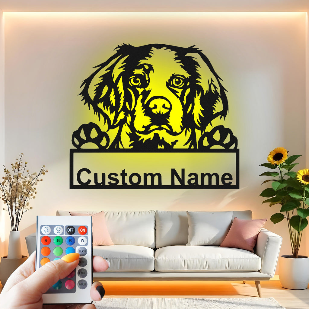 Custom Dog Metal Wall Art With Led Light , Personalized Puppy Decor, Pet Lover Gift, Dog Mom Home Decor, Living Room Wall Hanging