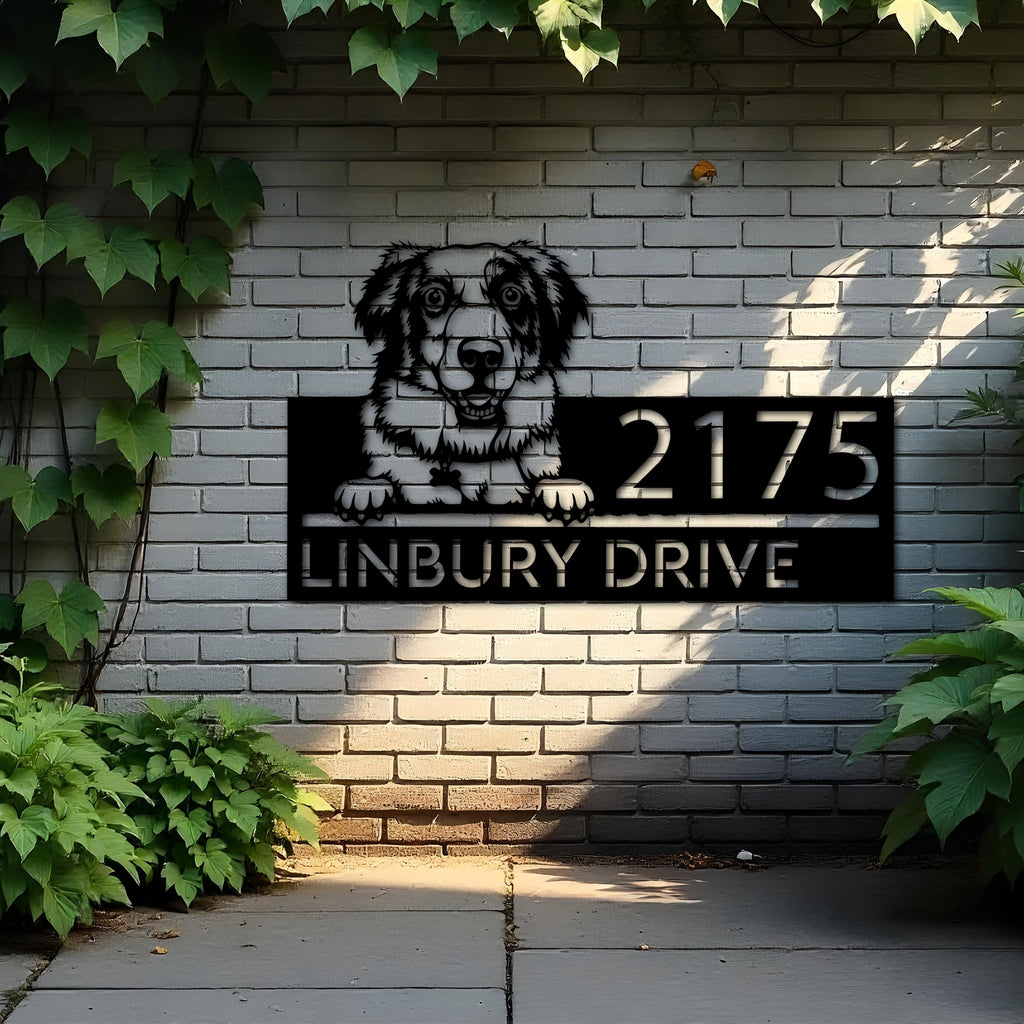 Custom Metal Australian Shepherd dog puppy Metal Address Sign House number Hanging Address Plaque Yard Sign Outdoor decor