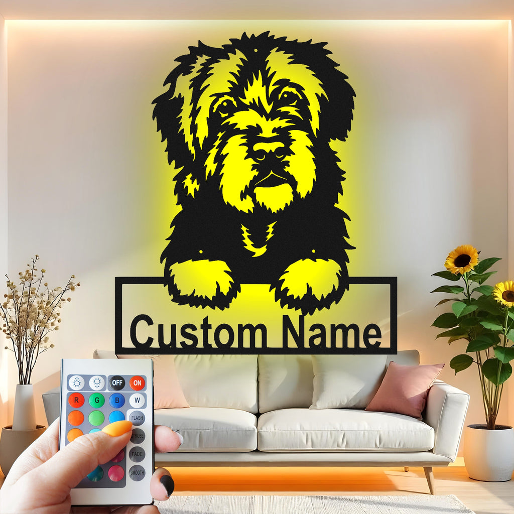 Custom Dog Metal Wall Art With Led Light , Personalized Puppy Decor, Pet Lover Gift, Dog Owner Home Decor, Living Room Accent Piece