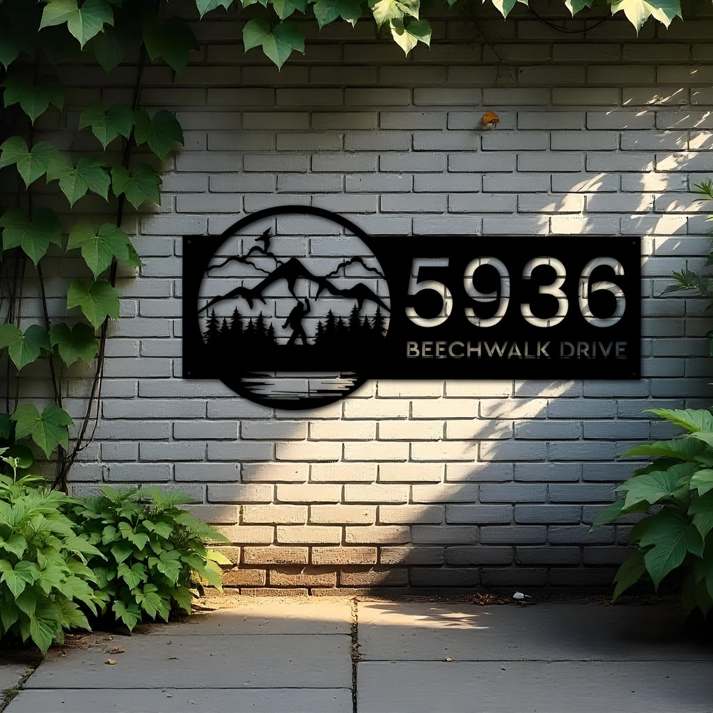 Custom Metal Bigfoot Sasquatch wild life forest Metal Address Sign, House number, Outdoor Number Signage, Yard Sign Address Plate