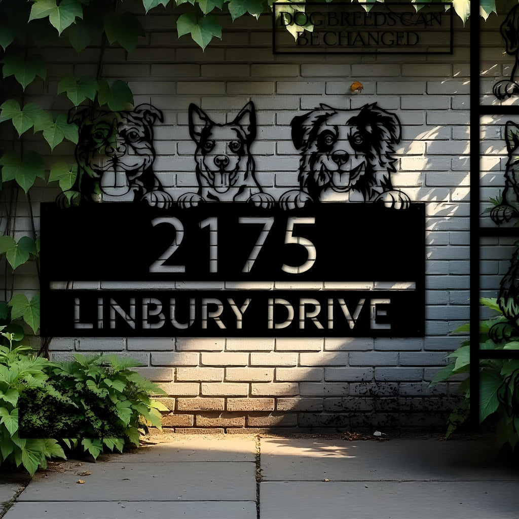 Custom Metal peeking dogs puppy Metal Address Sign House number Hanging Address Plaque Yard Sign Outdoor decor