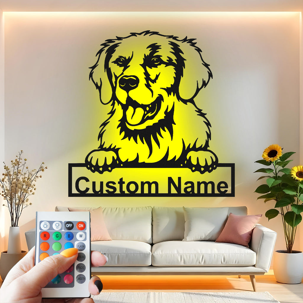 Custom Dog Metal Wall Art With Led Light , Personalized Puppy Decor, Pet Memorial Gift, Dog Lover Home Accent, Living Room Wall Hanging