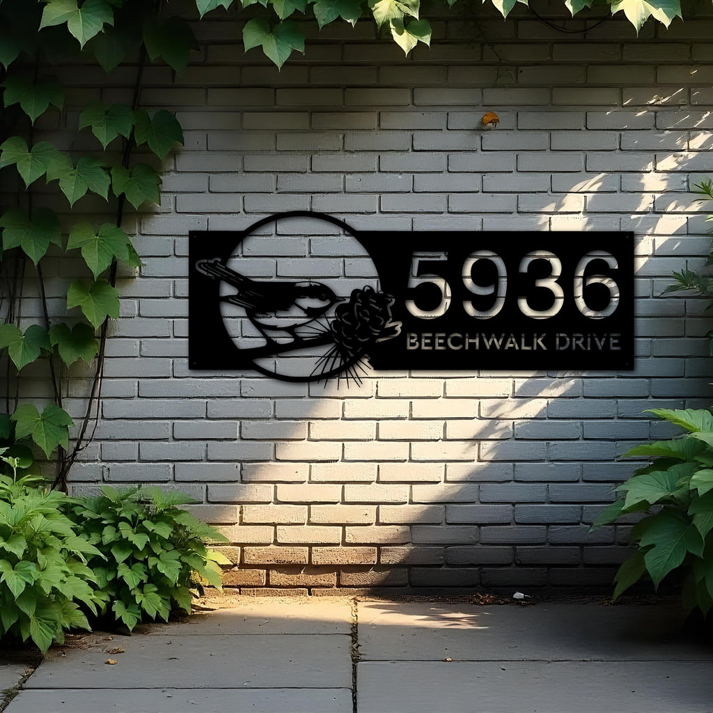 Custom Metal Bird with pinecone Metal Address Sign, House number, Outdoor Number Signage, Yard Sign Address Plate