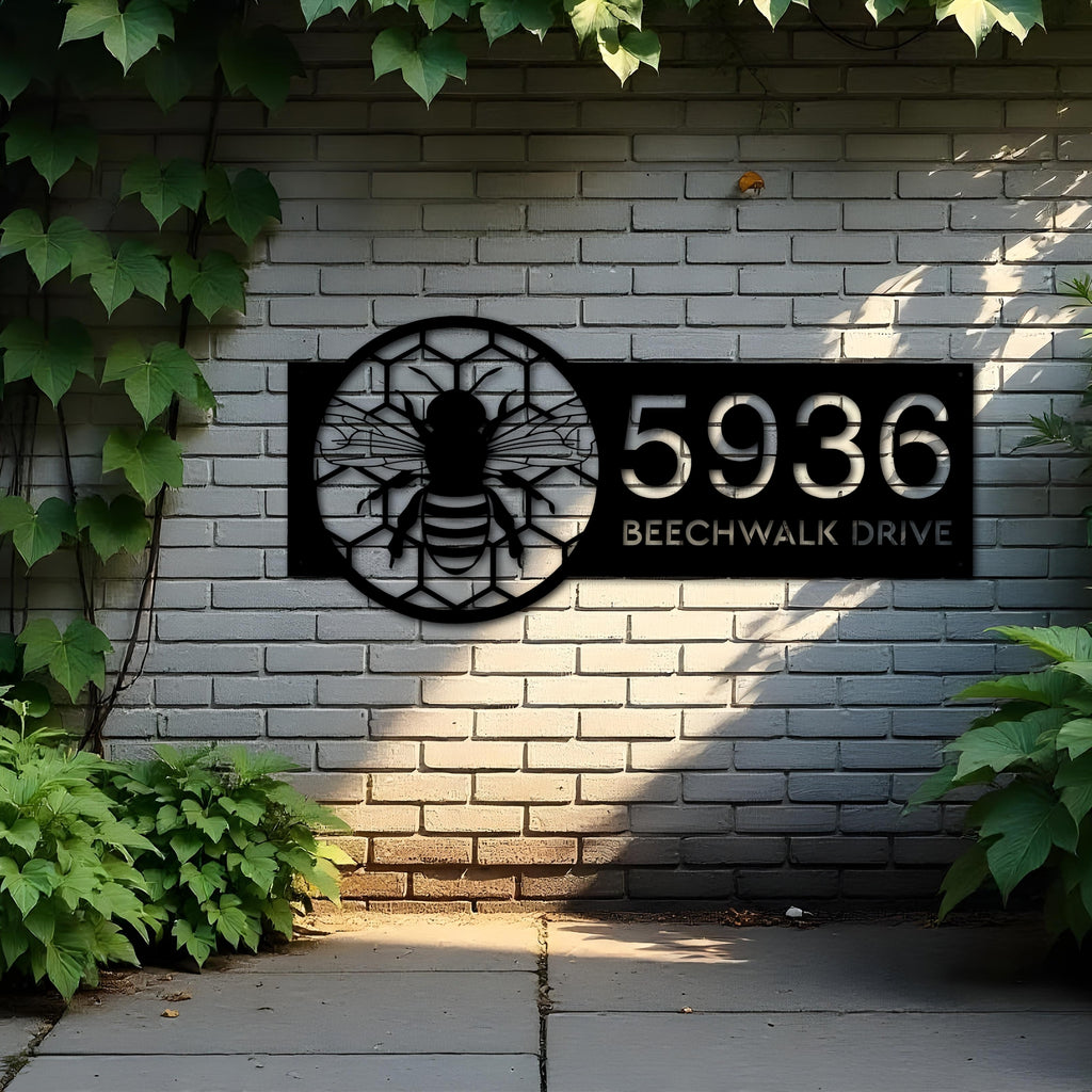 Custom Metal Bee honeycomb Metal Address Sign, House number, Outdoor Number Signage, Yard Sign Address Plate