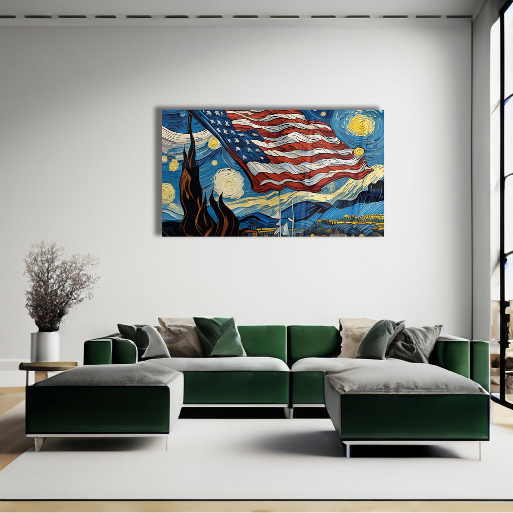 American Flag Abstract Oil Paint Effect Glass Wall Decor, Wall Art Glass, Wall Decor Glass, Wall Decor Interior, Housewarming Gifts,