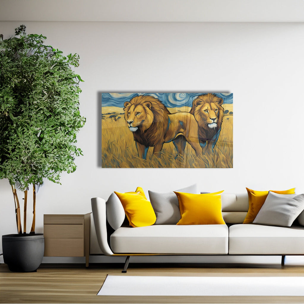 Lions Oil Painting Effect Africa wild life Glass Wall Decor, Wall Art Glass, Wall Decor Glass, Wall Decor Interior, Home Decor