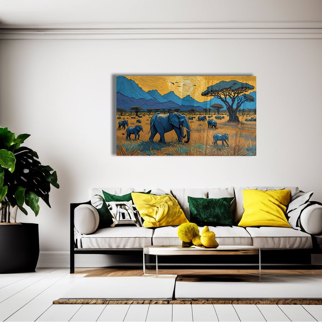 Elephant Family oil painting africa wild life Glass Wall Decor, Wall Art Glass, Wall Decor Glass, Wall Decor Interior, Home Decor