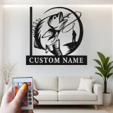Enseigne de pêche personnalisée avec LED | Décoration murale en métal personnalisée pour pêcheurs | Cadeau décoratif pour maison de lac et chalet